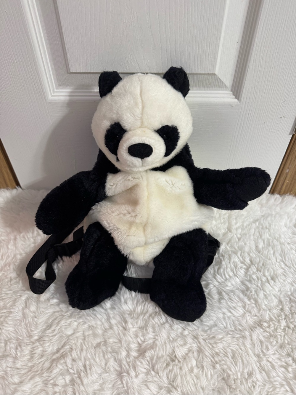 Vintage Fiesta Black and White Plush Panda Backpack
